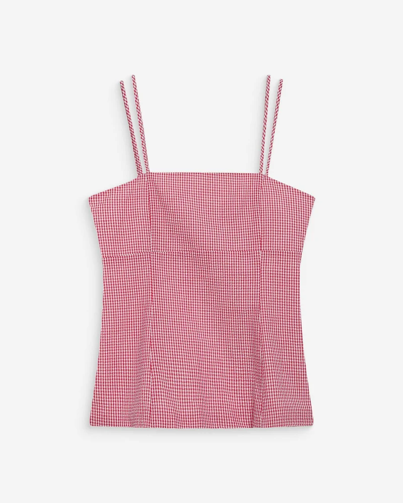Top en coton vichy ajusté col carré rouge Wynel