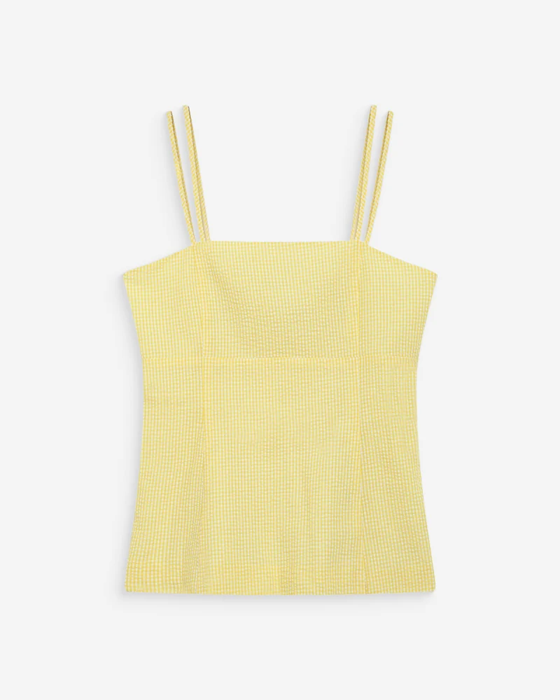 Top en coton vichy ajusté col carré jaune Wynel