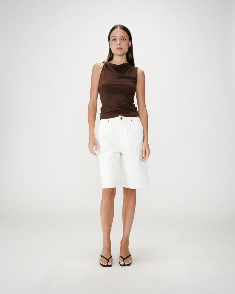 Bermuda long en jean taille haute ecru Will