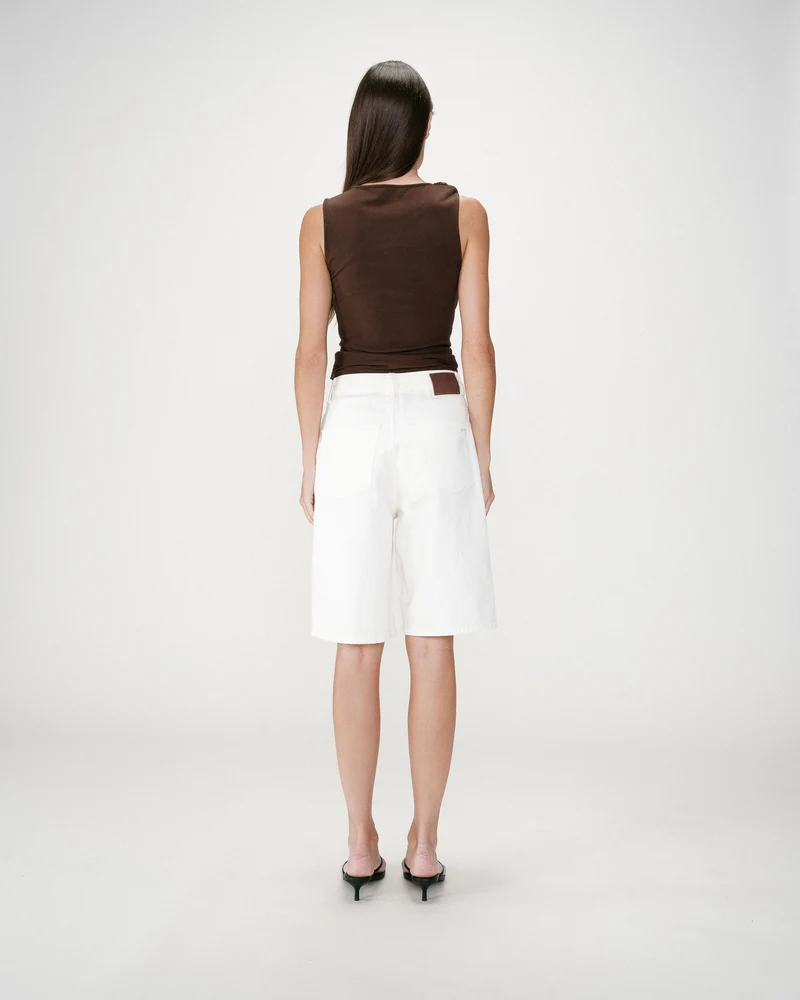 Bermuda long en jean taille haute ecru Will