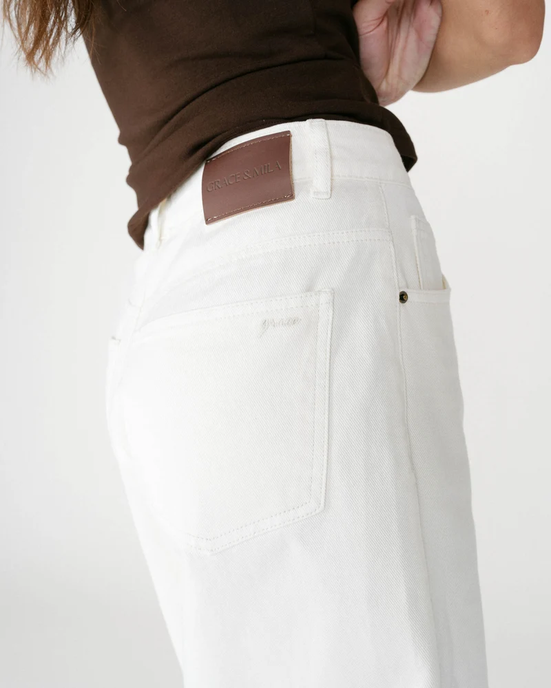 Bermuda long en jean taille haute ecru Will