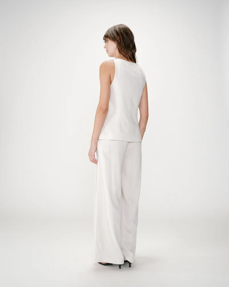 Gilet de tailleur en tencel et lin col carré sable Winston