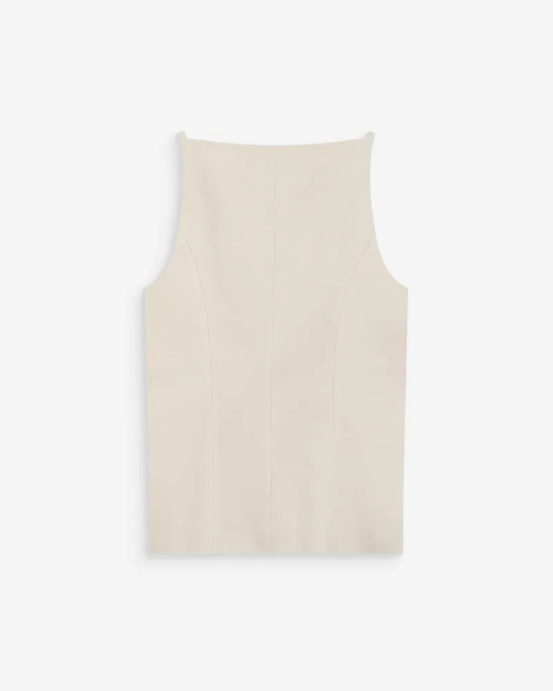 Gilet de tailleur en tencel et lin col carré sable Winston