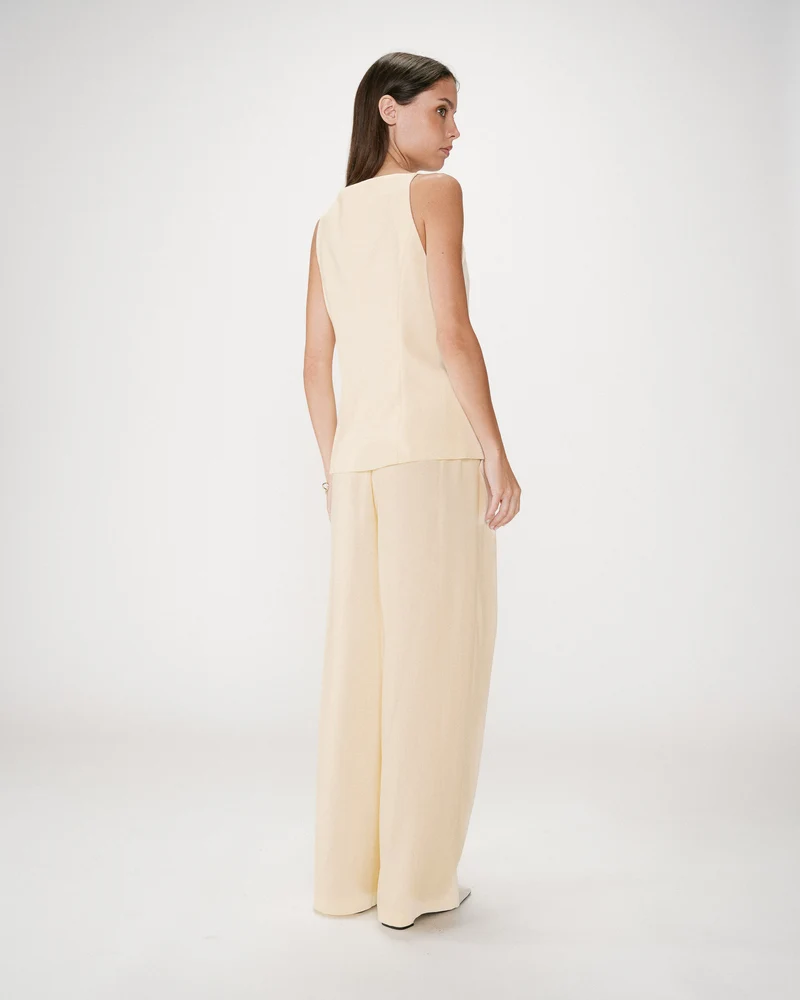 Gilet de tailleur en tencel et lin col carré jaune Winston