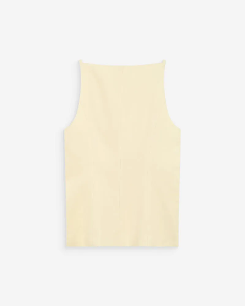 Gilet de tailleur en tencel et lin col carré jaune Winston