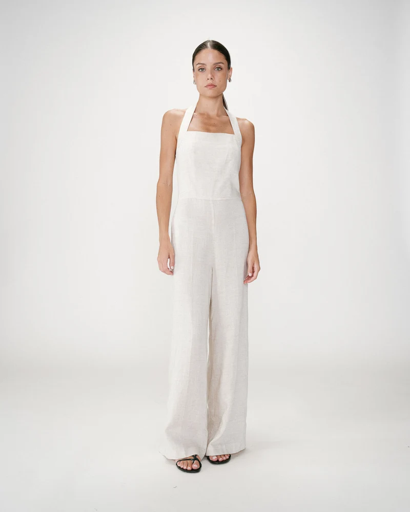 Combinaison pantalon droite encolure carrée sable Wish