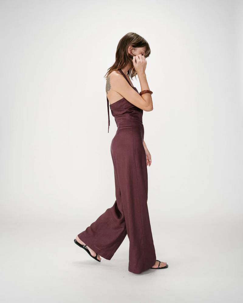Combinaison pantalon droite encolure carrée chocolat Wish
