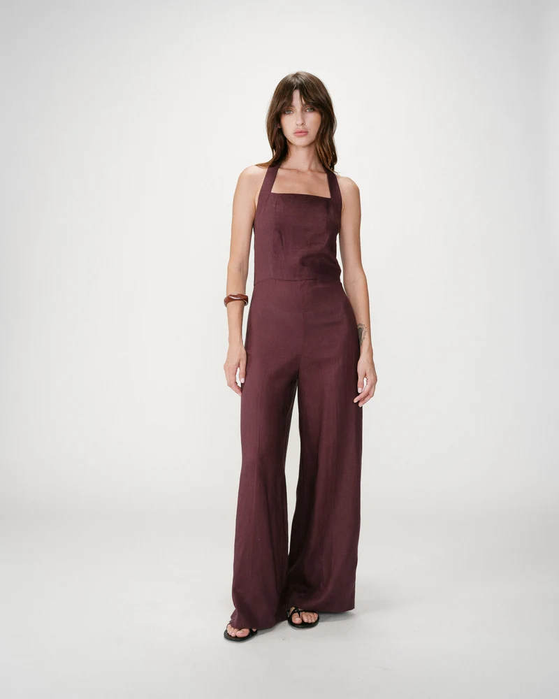 Combinaison pantalon droite encolure carrée chocolat Wish