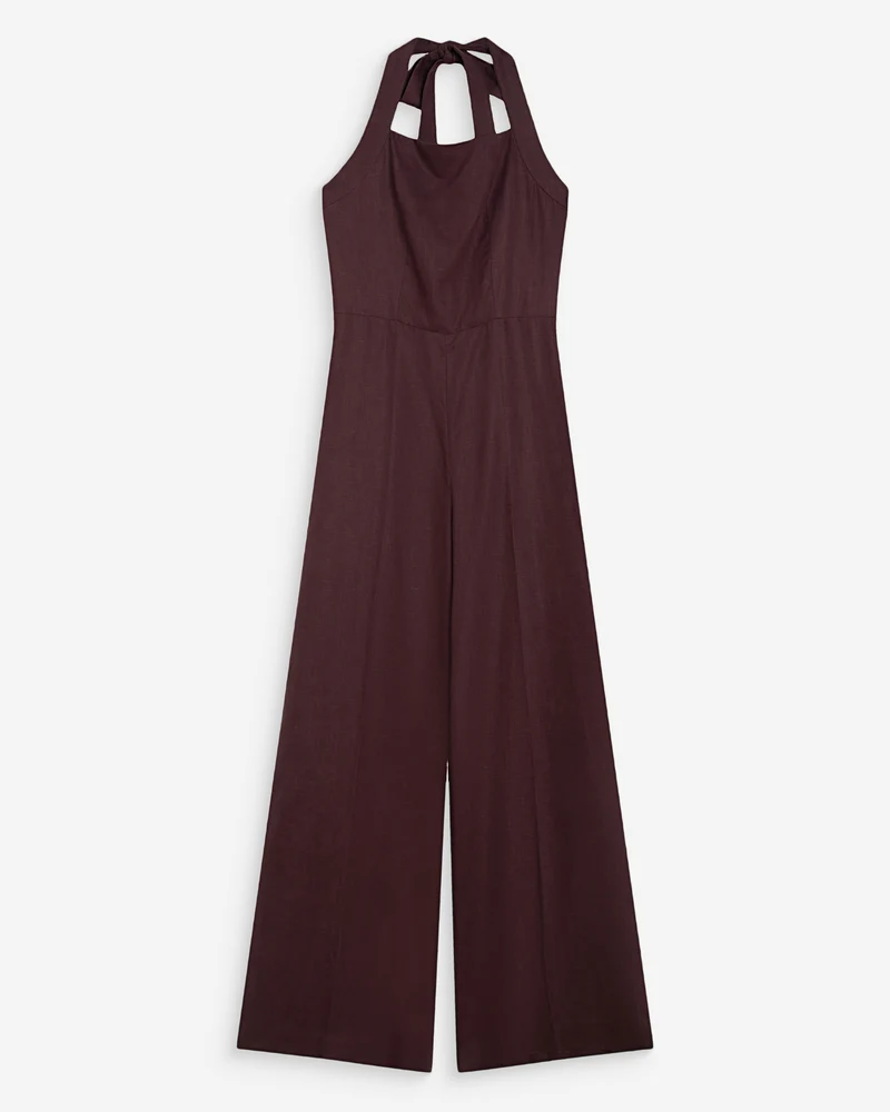 Combinaison pantalon droite encolure carrée chocolat Wish
