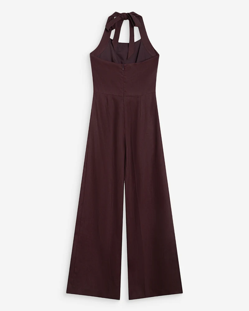 Combinaison pantalon droite encolure carrée chocolat Wish