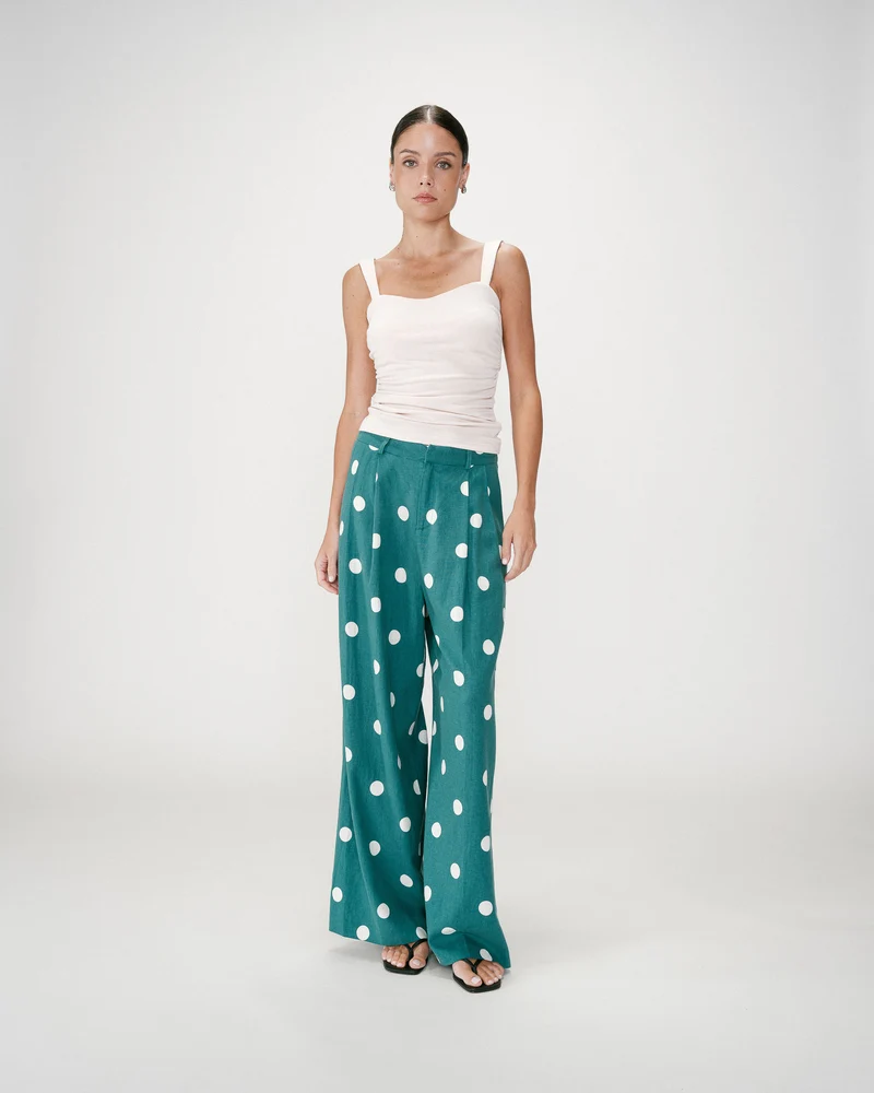 Pantalon large à pois emeraude Wynell