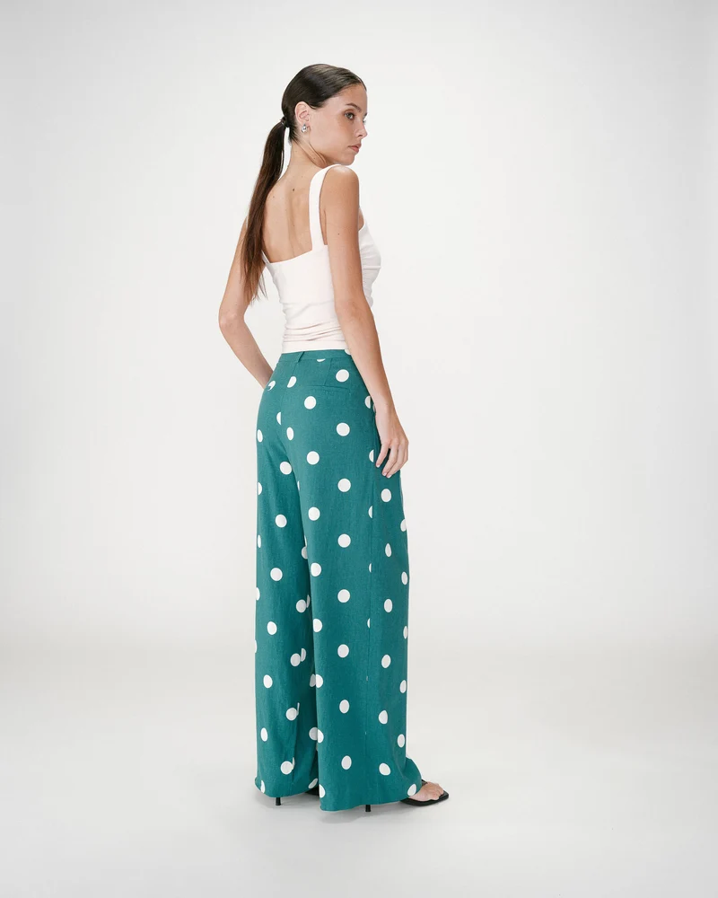 Pantalon large à pois emeraude Wynell