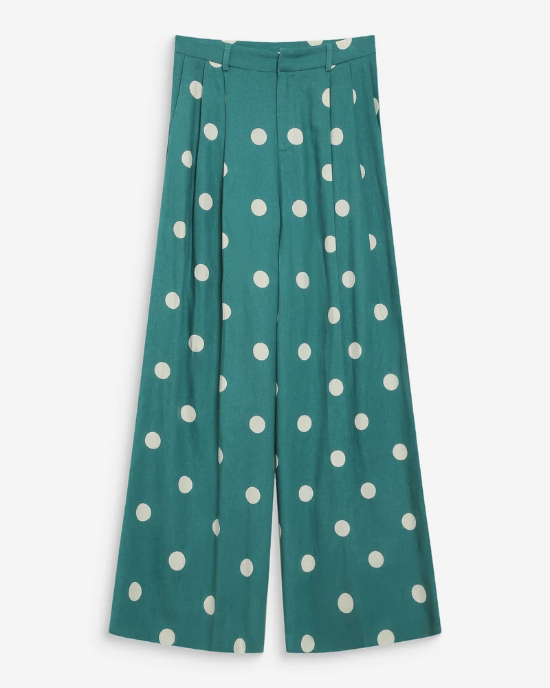 Pantalon large à pois emeraude Wynell
