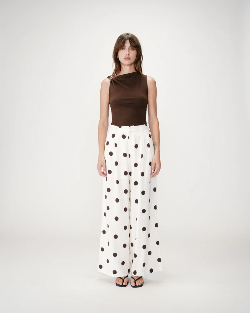 Pantalon large à pois ecru Wynell