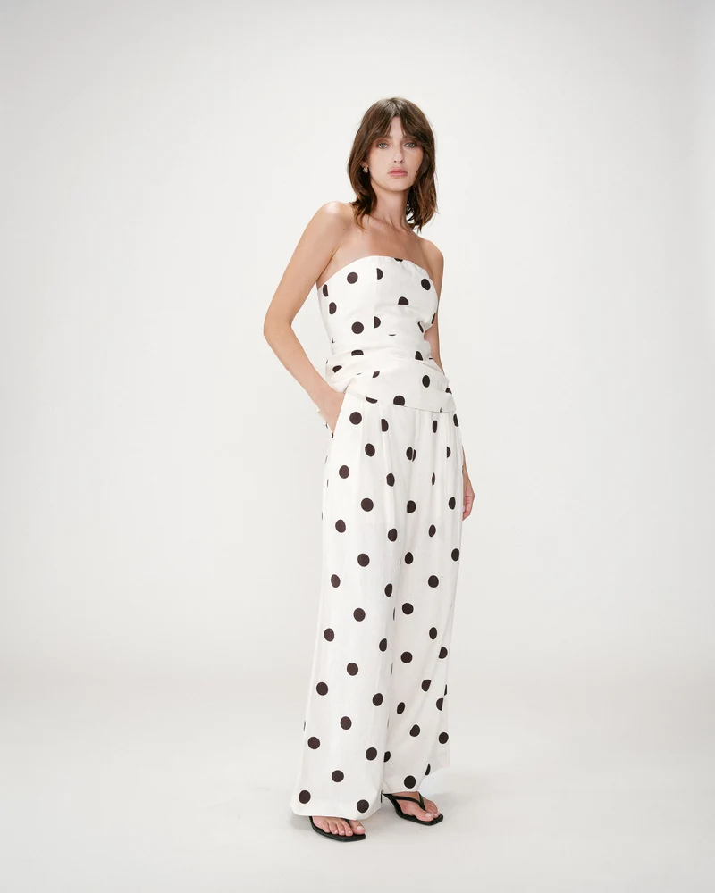 Pantalon large à pois ecru Wynell