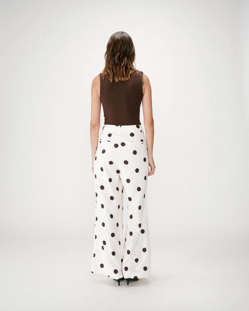 Pantalon large à pois ecru Wynell