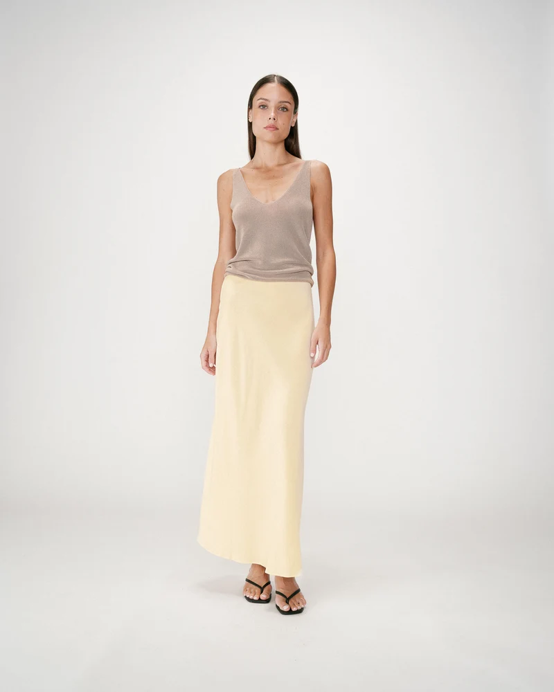 Jupe longue évasée taille haute jaune Winda