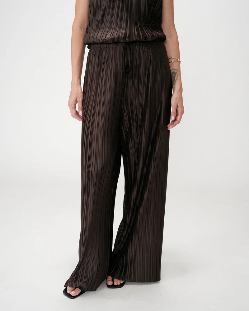 Pantalon large plissé taille réglable chocolat Wonka
