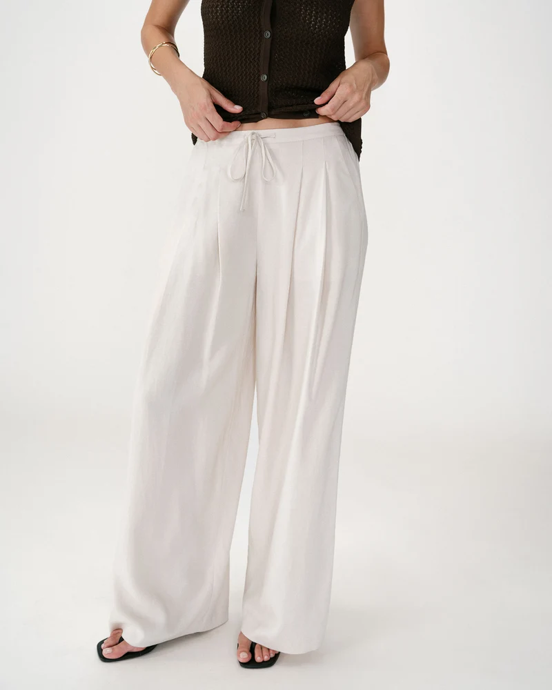 Pantalon tailleur en lin fluide sable Wally