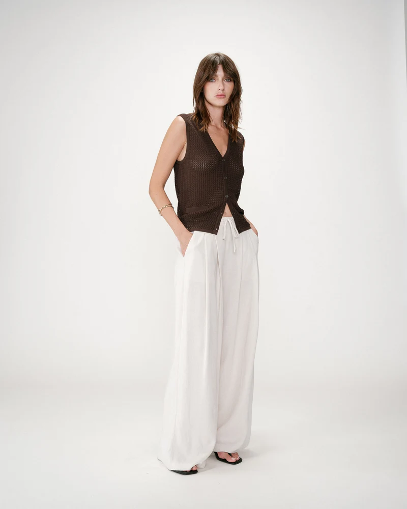 Pantalon tailleur en lin fluide sable Wally