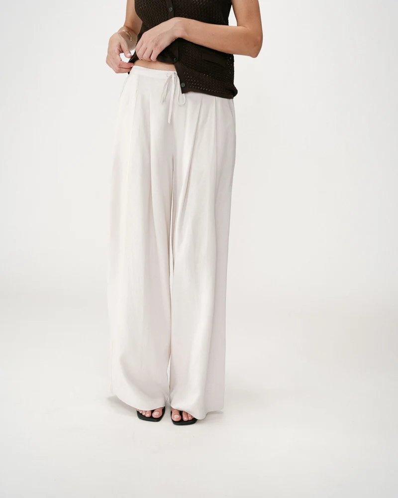 Pantalon tailleur en lin fluide sable Wally