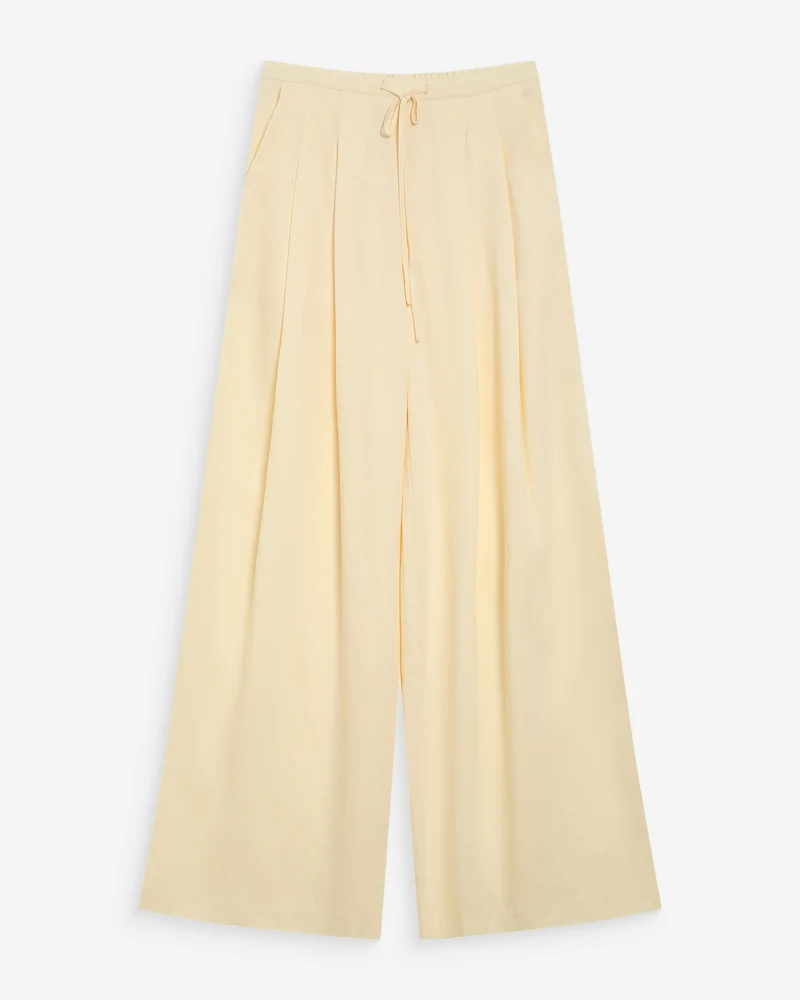 Pantalon tailleur en lin fluide jaune Wally