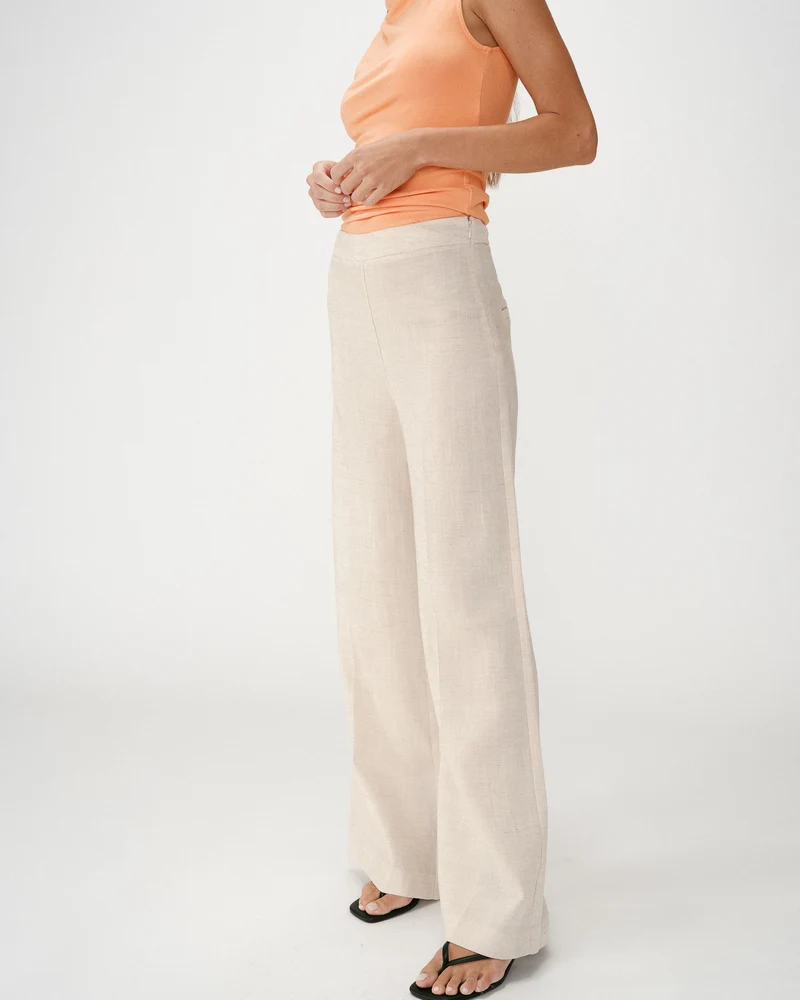 Pantalon droit taille haute jambes larges en lin sable Wesley