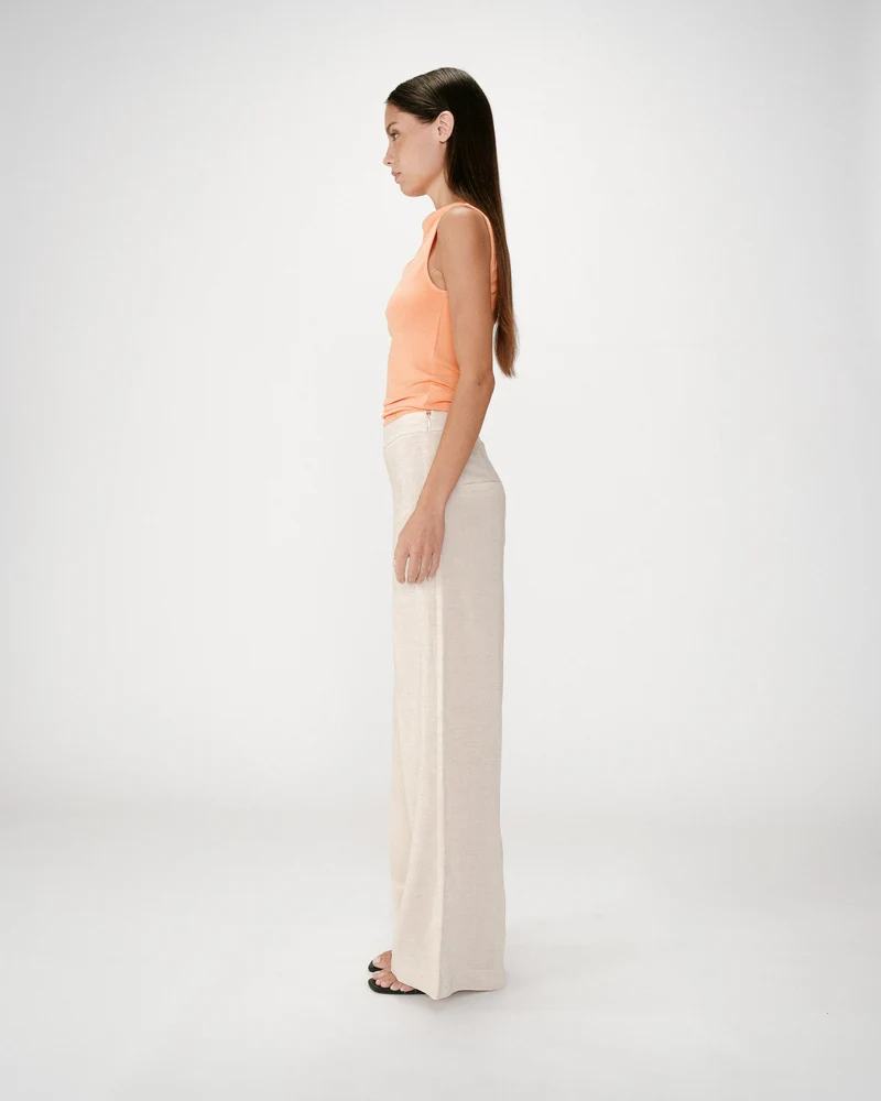 Pantalon droit taille haute jambes larges en lin sable Wesley