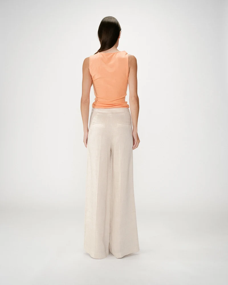 Pantalon droit taille haute jambes larges en lin sable Wesley