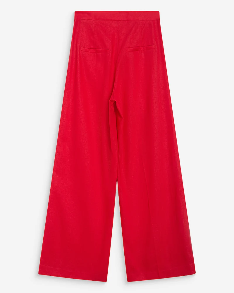 Pantalon droit taille haute jambes larges en lin rouge Wesley