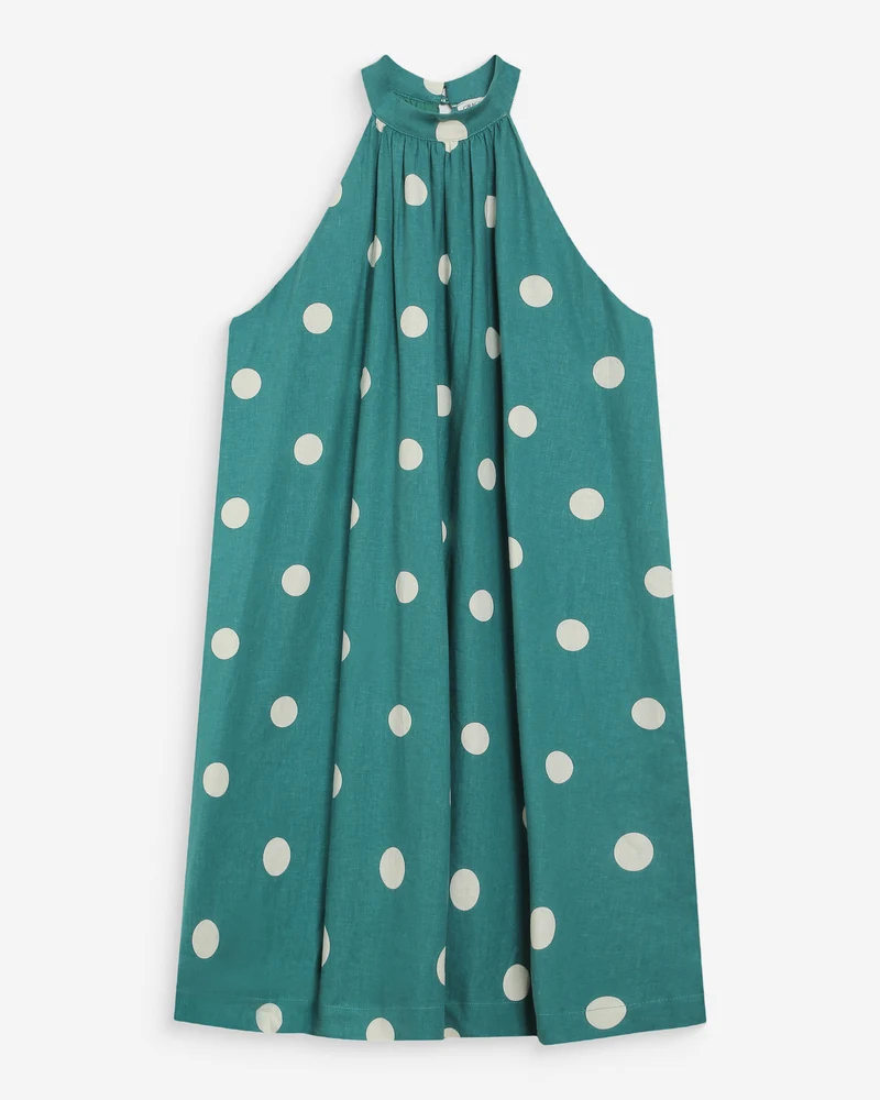 Robe courte à pois évasée sans manches emeraude Warna