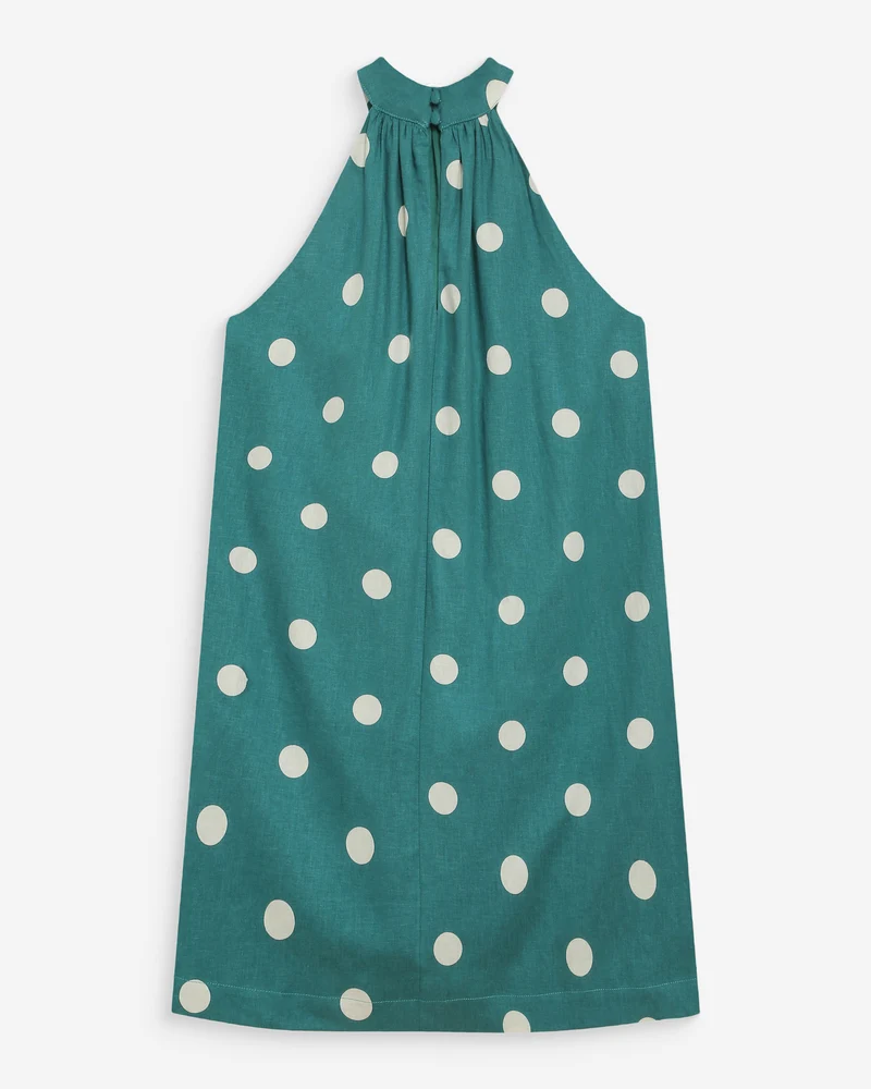 Robe courte à pois évasée sans manches emeraude Warna