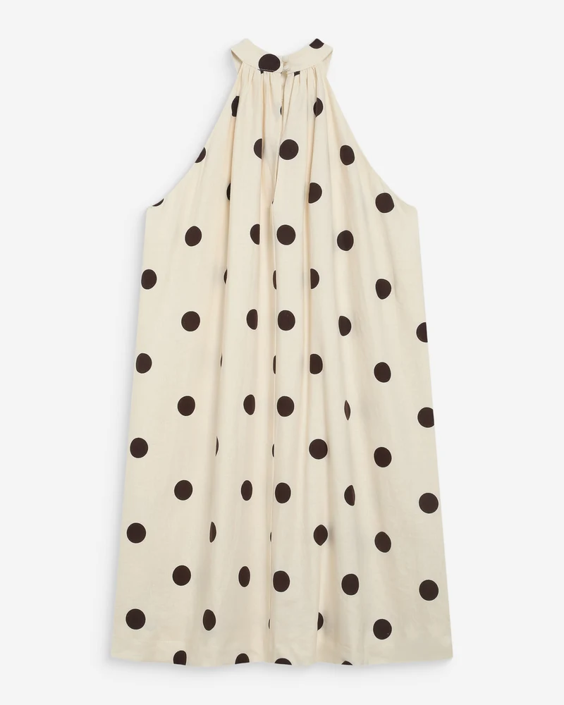 Robe courte à pois évasée sans manches ecru Warna