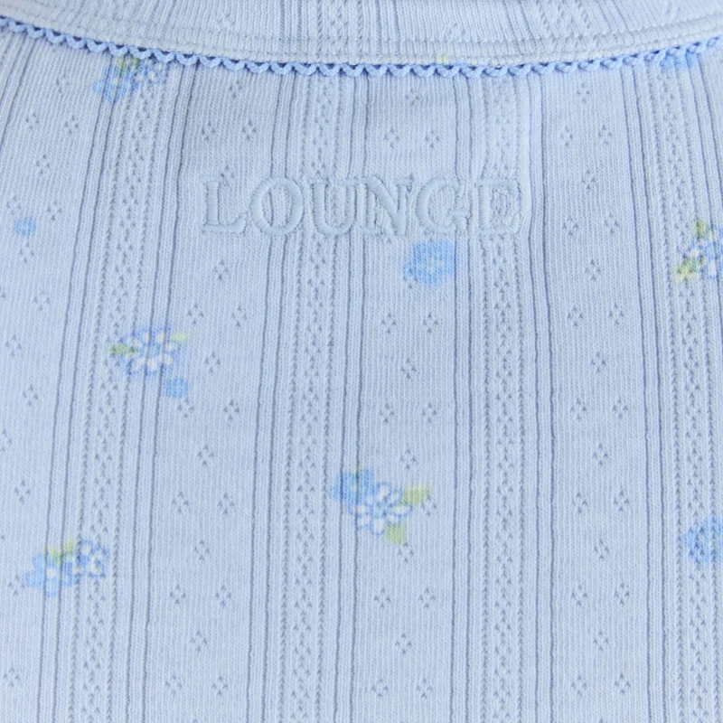 Haut de Pyjama Ajusté en Pointelle - Bleu Floral