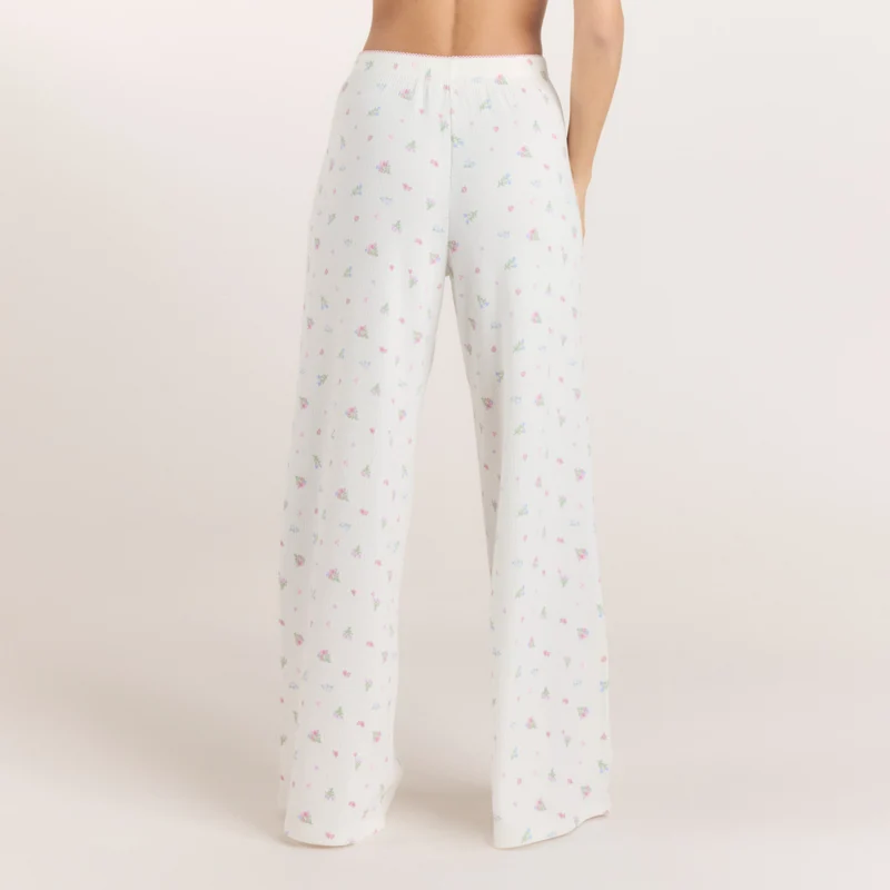 Pantalon de Pyjama Côtelé - Blanc Floral
