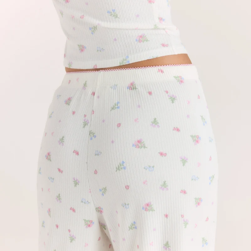 Pantalon de Pyjama Côtelé - Blanc Floral