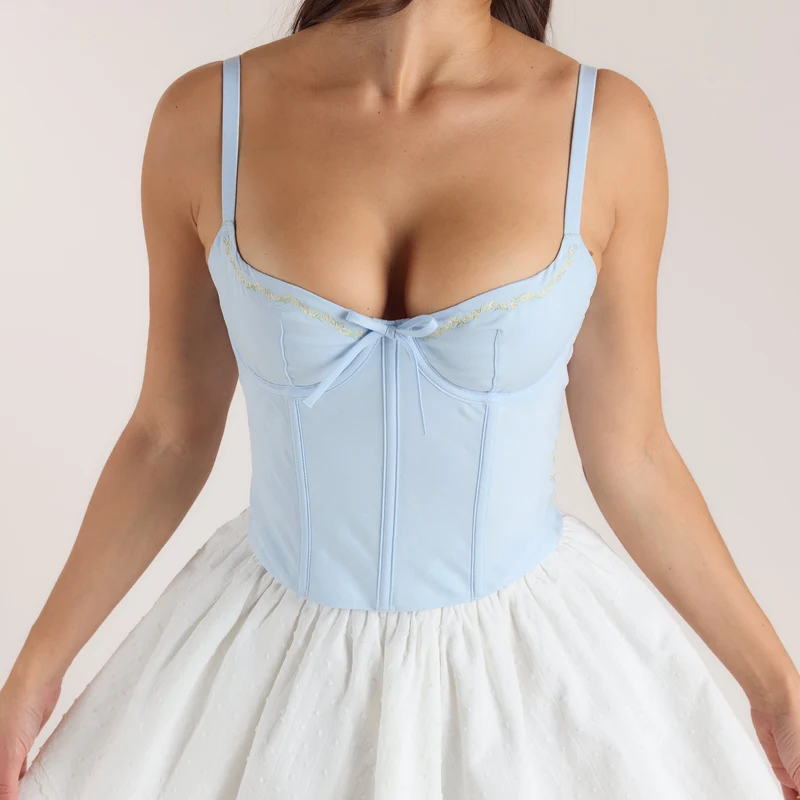 Top Corset à Motif Floral - Bleu