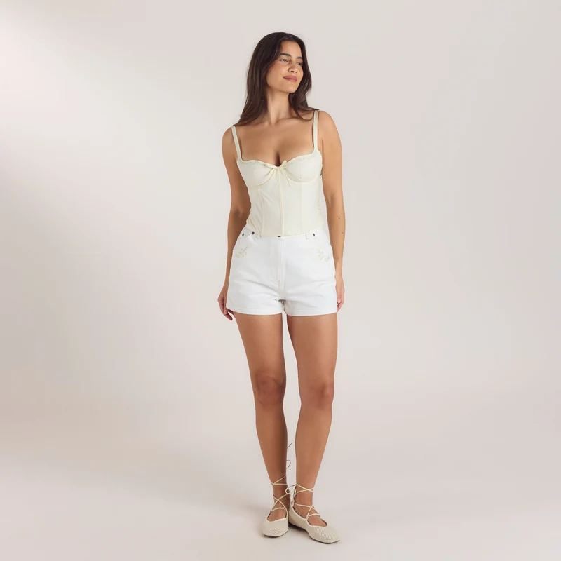Top Corset à Motif Floral - Crème au beurre