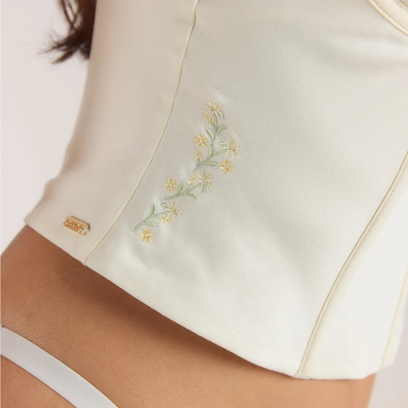 Top Corset à Motif Floral - Crème au beurre