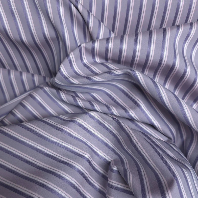 Tissu pour chemise en coton tissé teint | Fabriqué en Italie | Rayures grises, roses et mauves