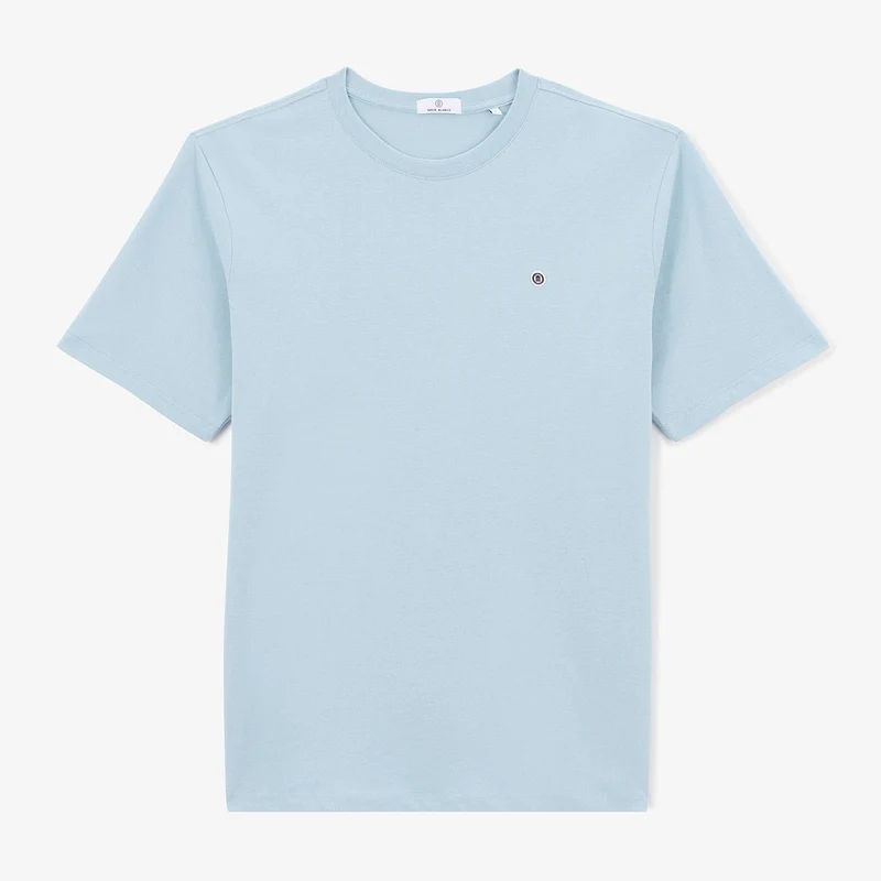 T-shirts col rond Théo en coton bleu ciel avec broderie dos