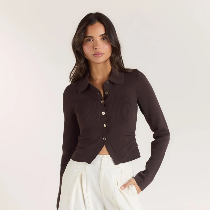 Gilet en Maille Côletée - Chocolat