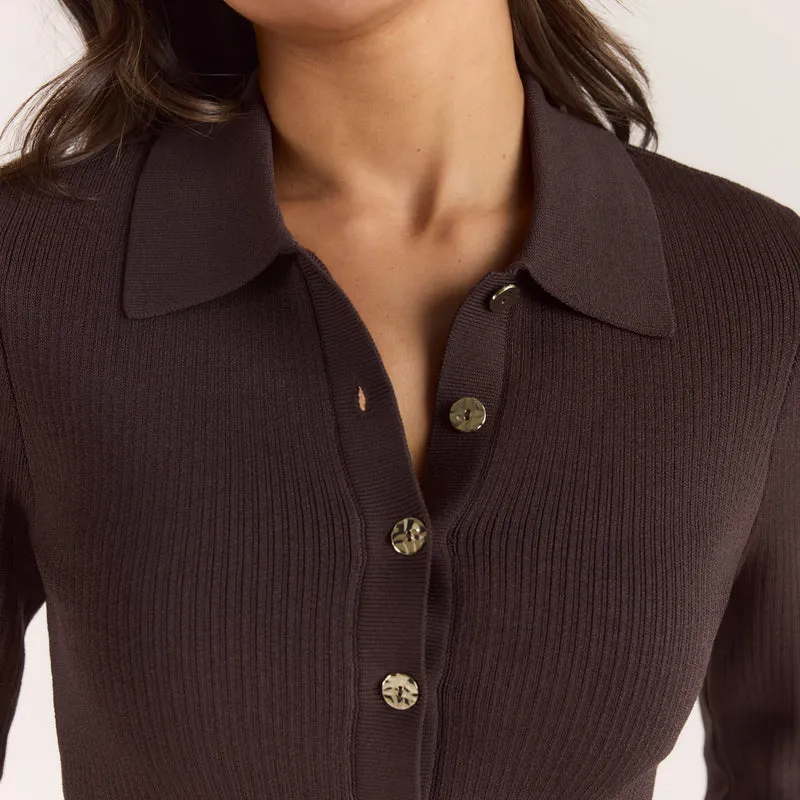 Gilet en Maille Côletée - Chocolat