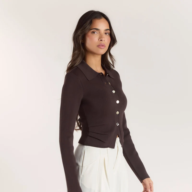 Gilet en Maille Côletée - Chocolat