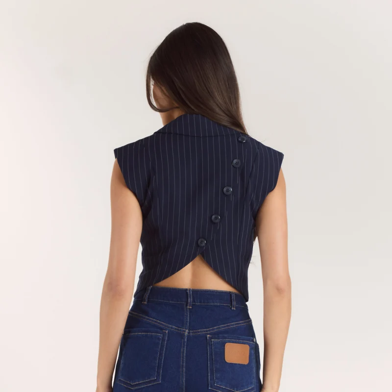 Gilet Croisé - Rayures Bleu Marine