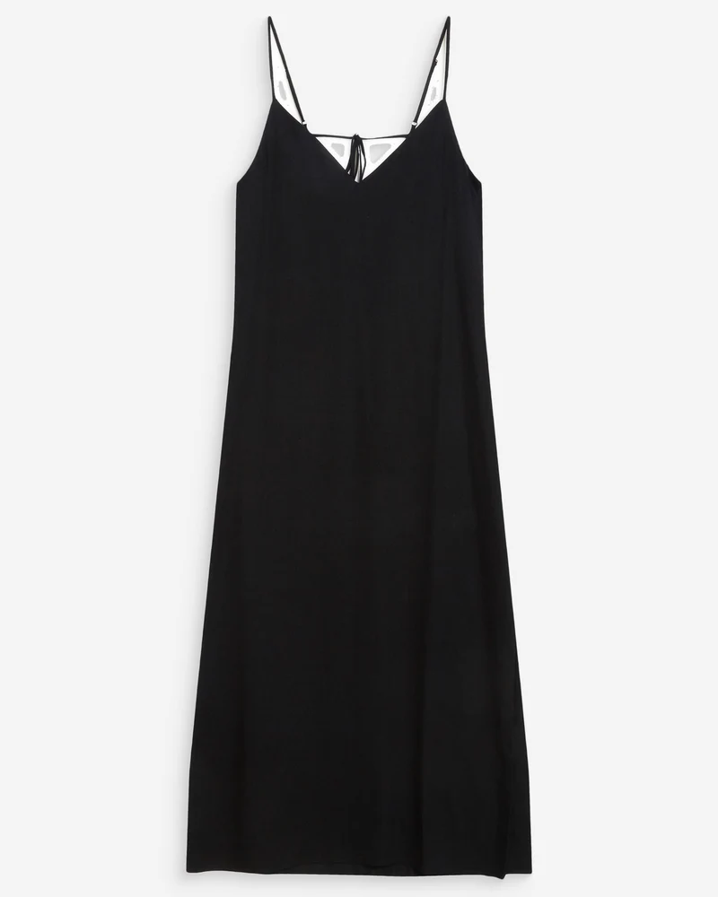 Robe longue en lin col V dos nu à nouer noir Wendra