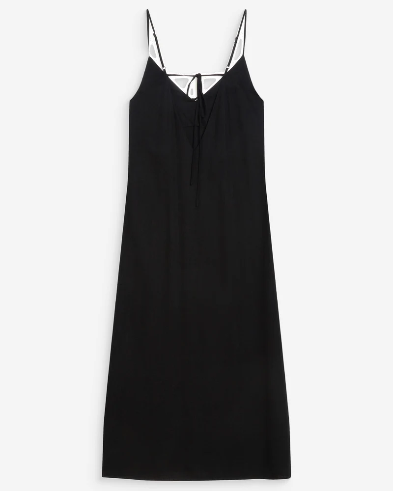 Robe longue en lin col V dos nu à nouer noir Wendra