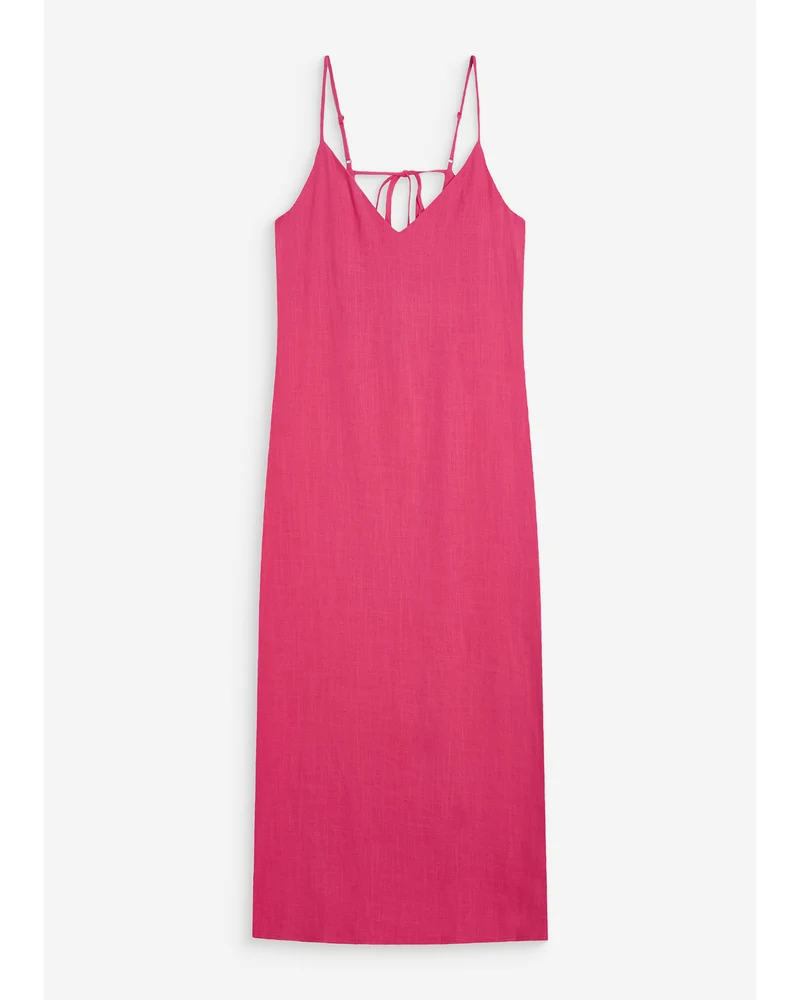 Robe longue en lin col V dos nu à nouer fuchsia Wendra