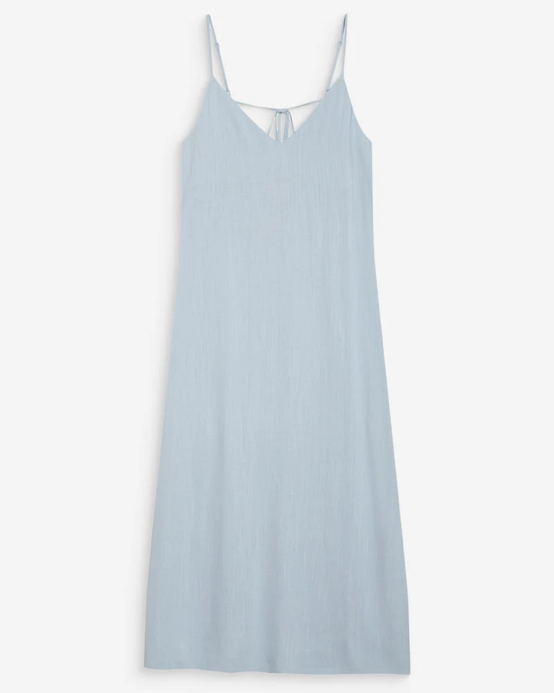 Robe longue en lin col V dos nu à nouer ciel Wendra