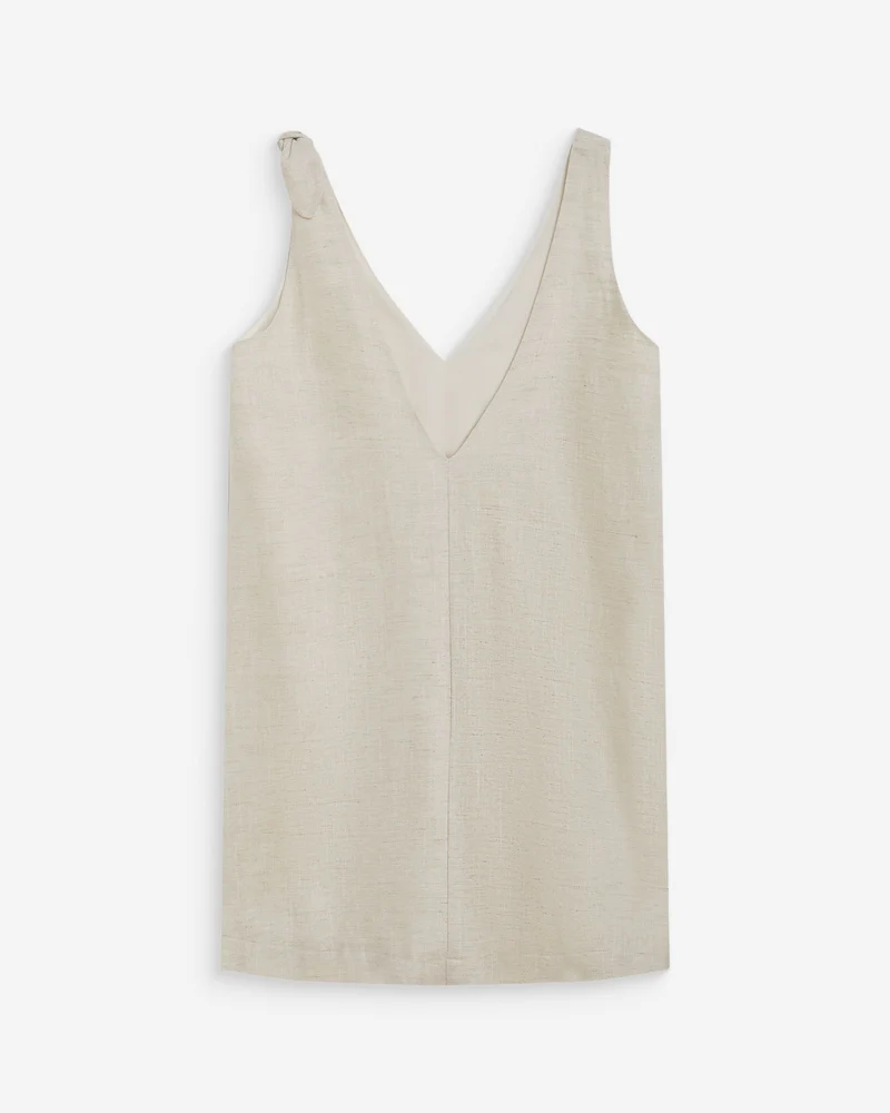 Robe courte évasée en lin col V sable Wynette